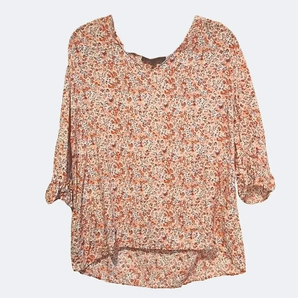Rachael Roy pink & white floral 3/4 sleeve blouse Size Large